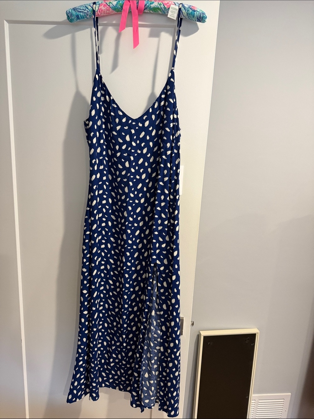 Reformation Navy Blue Polka Dot Slip Dress with tags